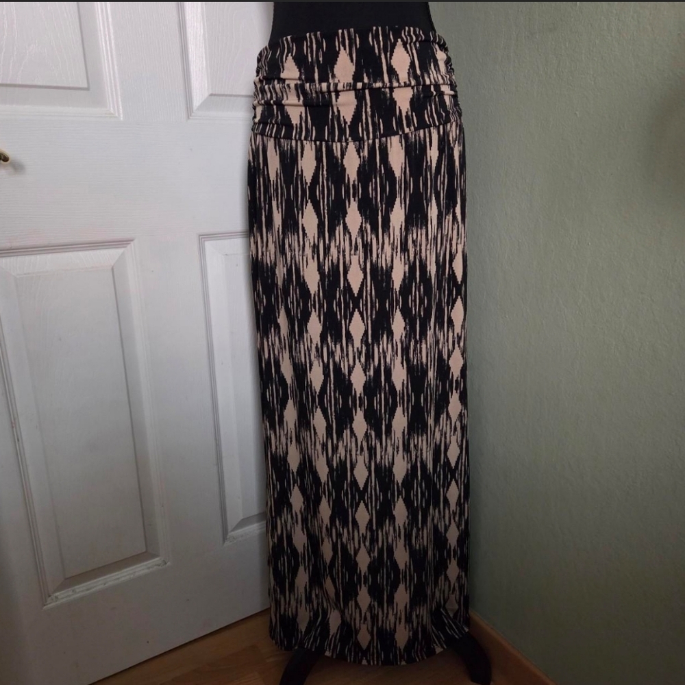 AB Studio Black & Tan Geometric Maxi Skirt Y2K Whimsigoth Western Boho M